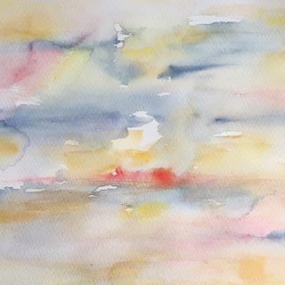 sunsrise with white moon watercolour painting karen shear